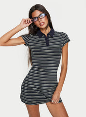 Britte Polo Shirt Mini Dress Navy Stripe