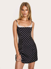 Renaissance Corset Lace Mini Dress Black / White Polka Dot