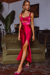 Belle Epoque Drawstring Bust Midi Dress Hot Pink
