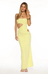 Xela Yellow Strapless Maxi Dress