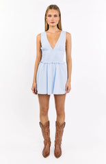 Juna Light Blue Stripe Shirred Mini Dress