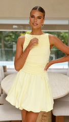 Meera Boat Neck Mini Dress - Lemon