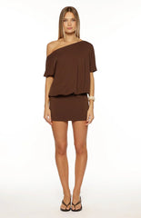 Bisou Brown Off Shoulder Mini dress